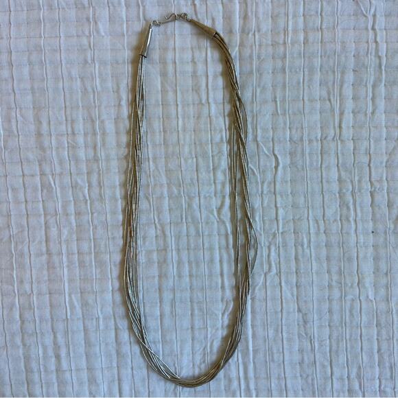 ESTATE STERLING SILVER 10 STRAND 12” LIQUID SILVER HEISHI OLD PAWN - Picture 4 of 9